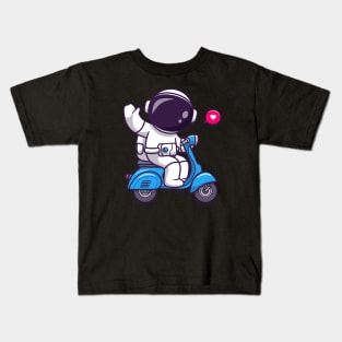 Cute Astronaut Riding Scooter Cartoon Kids T-Shirt